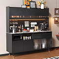 Modern Sideboard with Coffee Machine Glassware Sunflower Decorations Drawers and Cabinets in Stylish Kitchen Setup