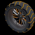 Durable Industrial Equipment Tire With Deep Tread Yellow Accent Strips And Metal Hub