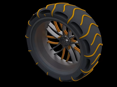 Durable Industrial Equipment Tire With Deep Tread Yellow Accent Strips And Metal Hub 3d model