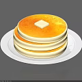 Fluffy Stack of Pancakes Topped with Butter Served on White Plate