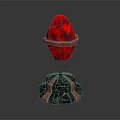Elegant Decorative Ornament Set With Red Gemstone Top And Green Marble Patterned Base