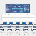Modern Control Room With Large Digital Display Multiple Monitors Control Desk And Ergonomic Chairs 3d model
