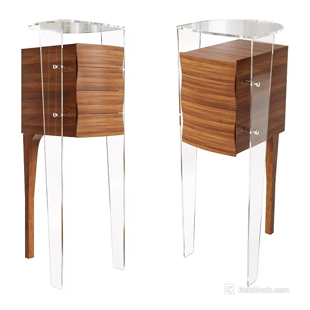 Elegant Modern Console Side Cabinet With Wooden Drawers And Acrylic Legs 3d model 