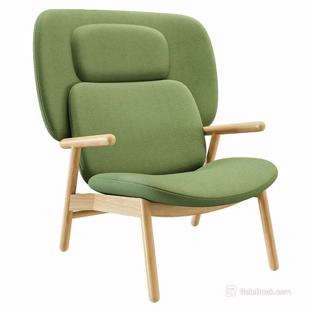 Green Upholstered Accent Chair With Wooden Armrests Legs And Modern Minimalist Design 3d model 
