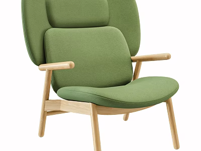 Green Upholstered Accent Chair With Wooden Armrests Legs And Modern Minimalist Design 3d model