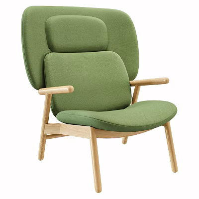 Green Upholstered Accent Chair With Wooden Armrests Legs And Modern Minimalist Design 3d model