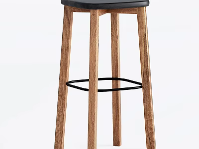 Modern Wooden Bar Stool With Black Seat And Footrest For Home Kitchen 3d model