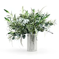 Fresh Floral Bouquet With Green Leaves White Flowers And Hanging Decorative Strings