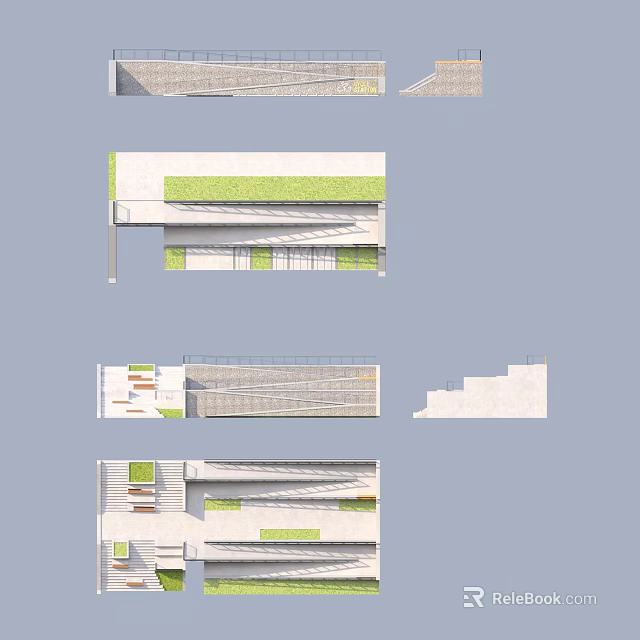 Modern Architectural Design with Green Roof and Multi Layered Elevation Sections 3d model