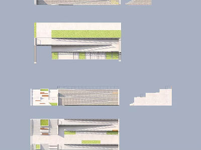 Modern Architectural Design with Green Roof and Multi Layered Elevation Sections 3d model
