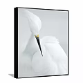 Realistic White Egret Animal Painting With Detailed Feathers And Black Beak