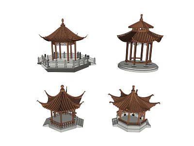 Traditional Chinese Pavilions With Various Designs And Wooden Structures Tile Roofs And Decorative Details 3d model