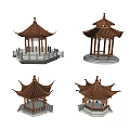 Traditional Chinese Pavilions With Various Designs And Wooden Structures Tile Roofs And Decorative Details
