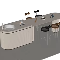 Modern Bar Counter with Light Wood Round Top and Black Brown Metal Leg Bar Stools
