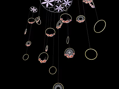 Stylish Decorative Hanging Ornament With Circular Rings And Floral Patterns On Black Background 3d model