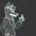 3D Game Movie Character Wolf With Brown Fur Green Eyes Black Jacket And White Shirt