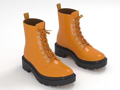 Stylish Yellow Patent Leather Boots With Laces And Black Thick Sole Design 3d model