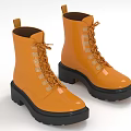 Stylish Yellow Patent Leather Boots With Laces And Black Thick Sole Design