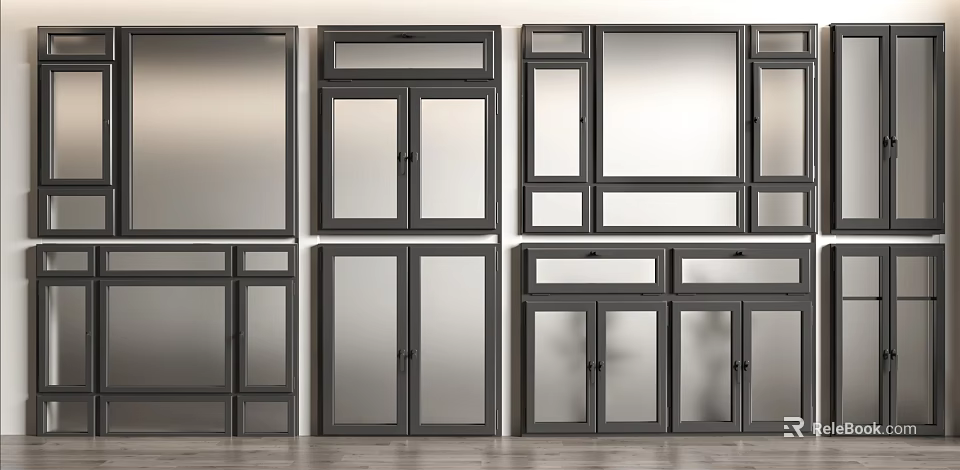 Casement Windows In Various Modern Designs With Black Frames And Clear Glass 3d model 
