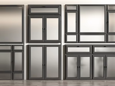 Casement Windows In Various Modern Designs With Black Frames And Clear Glass 3d model