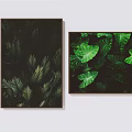 Vibrant Green Tropical Leaf Plant Paintings With Dark Background Wall Art