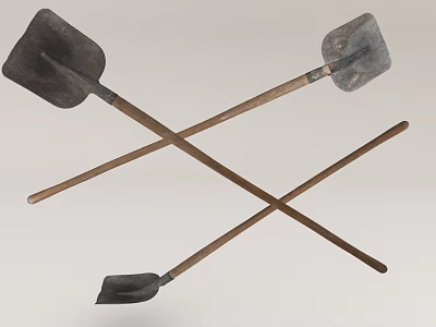 Crossed Shovels as Hardware Tools with Wooden Handles and Metal Heads 3d model