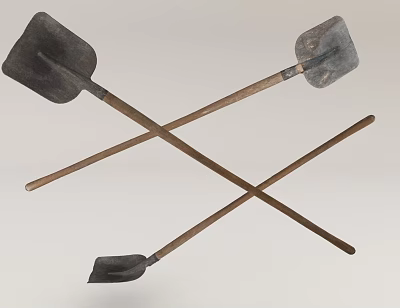 Crossed Shovels as Hardware Tools with Wooden Handles and Metal Heads 3d model