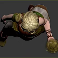 Blonde Sorceress In Green Beige Outfit Holding Yellow Glowing Sphere With Magical Spirit