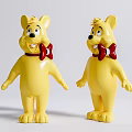 Yellow Cartoon Bear Toy Figures With Red Bow Ties Standing And Smiling