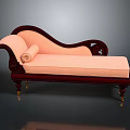 Peach Colored Chaise Lounge With Dark Wooden Frame Rolled Cushion And Carved Golden Legs