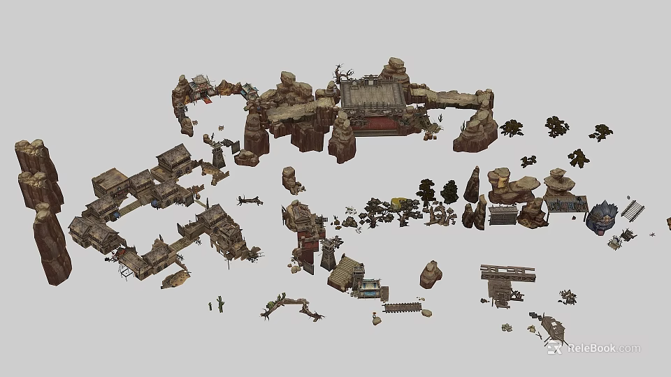 Medieval Fantasy Building Models With Stone Structures And Miniature Accessories 3d model 