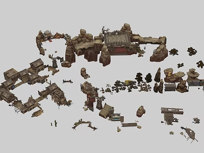 Medieval Fantasy Building Models With Stone Structures And Miniature Accessories 3d model