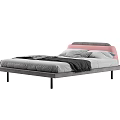 Modern Double Bed With Gray Frame Pink Headboard Black Legs And Checkered Pillows 3d model