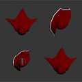 Four Red Cloak Shaped Decorative Items Floating On White Surface