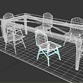 Long Wooden Dining Table With Six White Chairs On Colorful Patterned Rug Interior