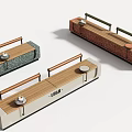 Modern Multicolor Wood Top Outdoor Bench With Built In Side Tables For Public Patio Spaces