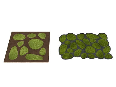 Shaped Carpets With Green Stone Like Patterns In Square And Irregular Shapes 3d model