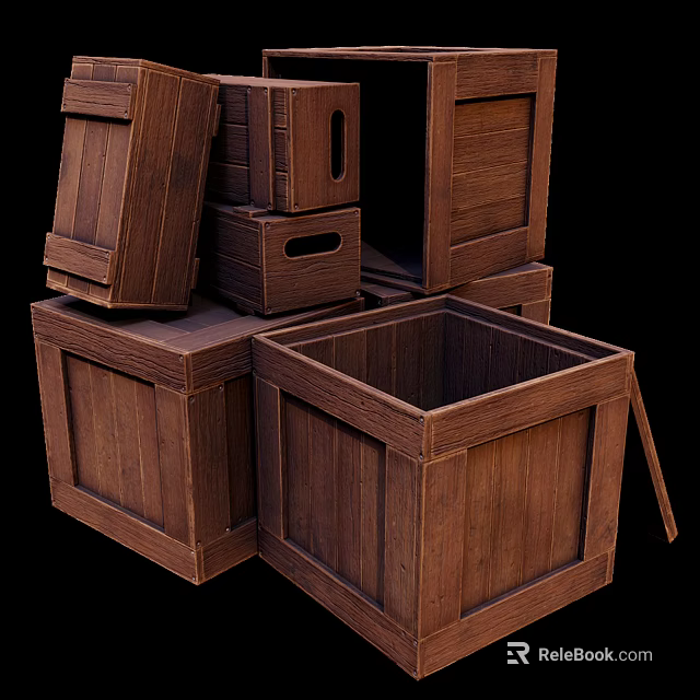 Rustic Wooden Storage Boxes With Stackable Design And Natural Wood Finish 3d model 