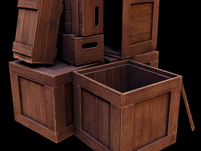 Rustic Wooden Storage Boxes With Stackable Design And Natural Wood Finish 3d model