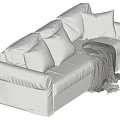 Plush White Sectional Sofa With Soft Pillows And Cozy Gray Throw Blanket 3d model