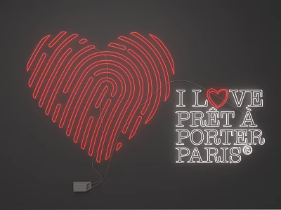 Red Neon Lighting Combination With Heart Shaped Fingerprint And Love Prêt A Porter Paris 3d model