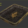 Square Metal Tray With Dark Interior And Golden Pattern On Rustic Edge 3d model
