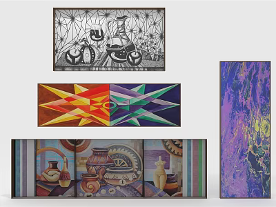 Various Colorful Abstract Paintings With Geometric Patterns And Modern Art Designs 3d model