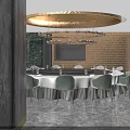 Round Luxury Dining Table Set With Green Chairs And Chandelier In Modern Interior 3d model