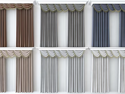 Various Colored Curtains With Decorative Valance For Home Window Decoration 3d model