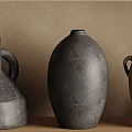 Ceramic Vessels Displayed On Wooden Shelves With Various Styles Shapes And Colors