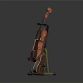 Home Living Violin on Stand and Small Guitar Display on Gray Background