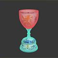 Intricate Sculpted Ceramic Goblet With Blue White Patterns And Orange Lion Design