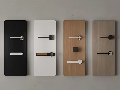 Modern Door Handles With Various Designs On Wooden White Black Panels 3d model