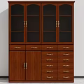 Classic Wooden File Cabinet With Glass Doors And Multiple Storage Drawers